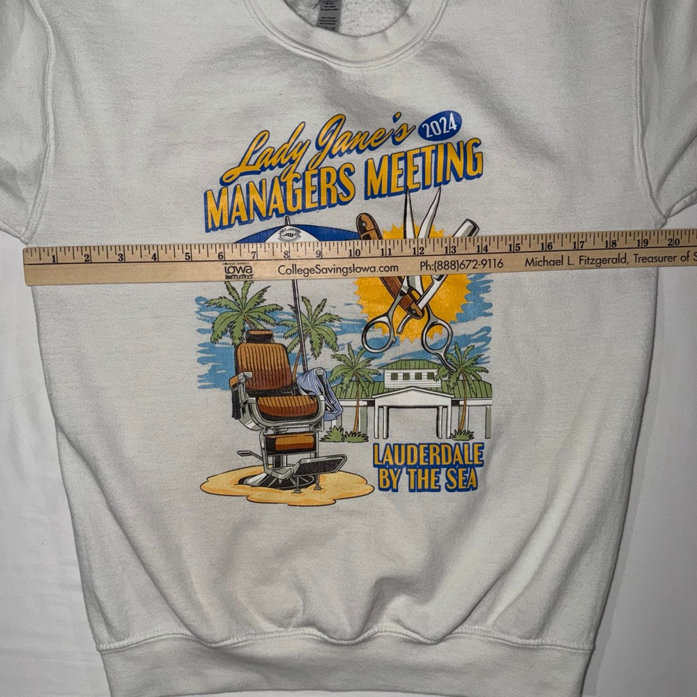 Lady Jane's Managers Meeting 2024 Graphic Sweatshirt Gildan White Lauderdale Sea - Picture 5 of 6